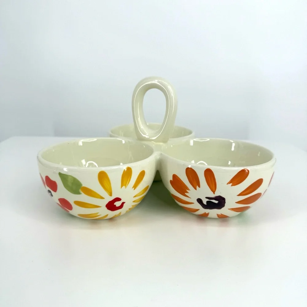 Pier 1 Cream Floral Ceramic Divided Serving Dish NWT